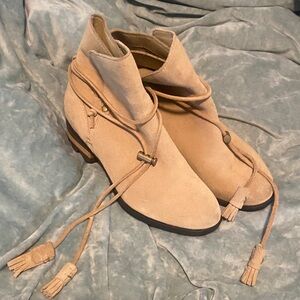 Sorel Tan Ankle Booties with Tassel Detail